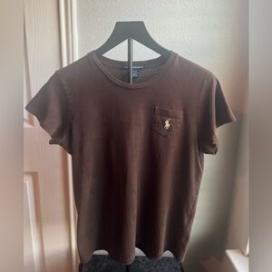 Ralph Lauren Sport Pocket Tee Shirt | Women’s Size L | Brown Embroidered Logo
